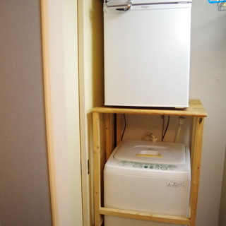 洗濯機と冷蔵庫と自作棚セットで！同列に設置可能！
