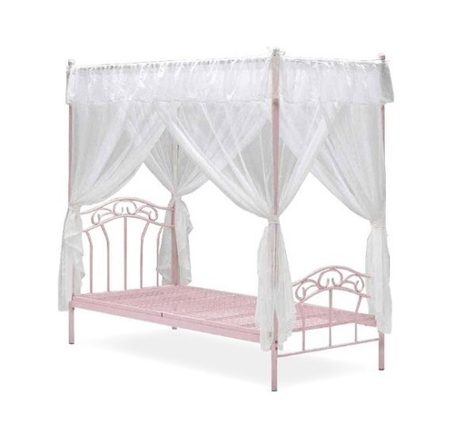 【新品】天蓋付ベッド　シングル　DST-400 PI　プリンセスベッド　天蓋取り外し可能　白いカーテンのお姫様ベッド