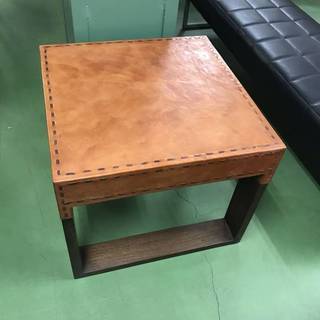 未使用 アジアン調 テーブル サイドテーブル 皮 バリ風 輸入家具