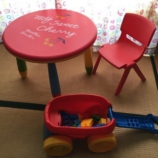 幼児用おもちゃ テーブル+チェア ブロック遊び3点セット
