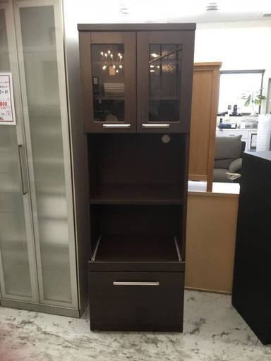 美品！スリムレンジボード レンジ台 キッチン台 キッチンボード レンジボード キッチン収納 木目 ブラウン 収納家具 家具