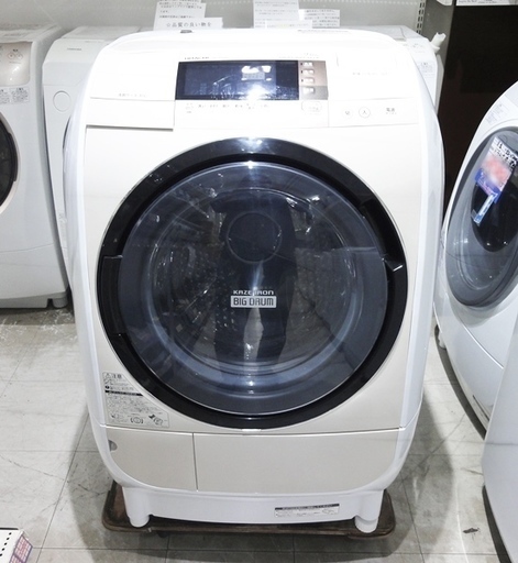USED☆日立 ドラム式洗濯乾燥機 ヒートリサイクル 風アイロン ビッグドラム ライトベージュ BD-V3700L 2014年製 洗濯9K 乾燥6K 動作品☆