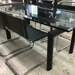 美品！4人掛けダイニングセット ダイニングテーブル ダイニングチェアー ガラス天板 ガラス ミーティング テーブル 椅子 イス