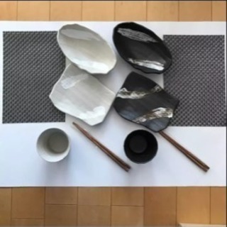 新品 手描きの器 ペアセットH 199-665 土器 陶器 お皿