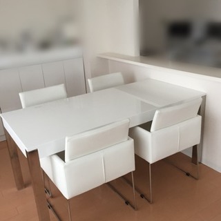 ダイニングテーブル セット 鏡面ホワイト ４人