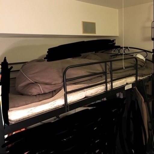 ニトリ スチール製ロフトベッド(黒) 取説付 頑丈棚付きロフトベッド