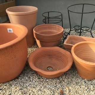テラコッタ植木鉢、花台セット