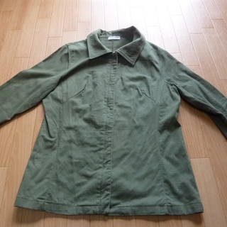 レディースLサイズ グリーン綿素材ジャケット