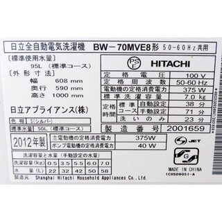 日立《大容量全自動洗濯機》BW-70MVE8　ビートウォッシュ　12年製　7.0kg