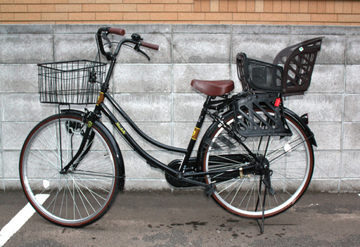 札幌 引き取り 26インチ自転車 シティサイクル 黒 チャイルドシート付 ママチャリ