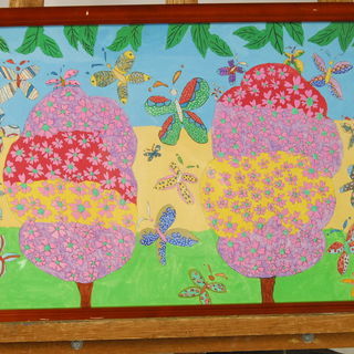 花と蝶 熱帯 楽園 アクリル画 額装