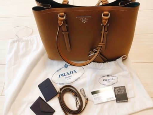 希少 非売品 美品 PRADA 人気カラー サフィアーノ ダブルバッグ カネラ