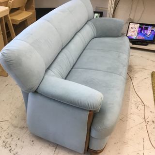 美品！3人掛けソファー ヴィンテージ 水色 布 ソファー バックスキン 3人掛け