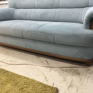 美品！3人掛けソファー ヴィンテージ 水色 布 ソファー バックスキン 3人掛け