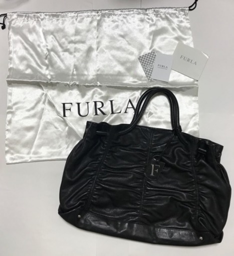 正規品　FURLA　カルメン　ギャザートート 購入証明書　保存袋付き　ハンドバッグ　ブラック　黒