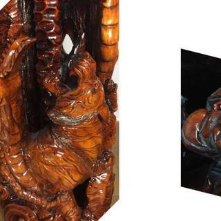 「竜・虎・鷹 一目木彫り/ 高さ2m20cm」A21
