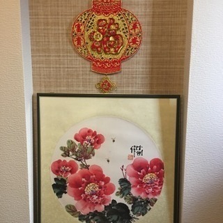 中国水墨画 牡丹 高貴 ラージサイズ