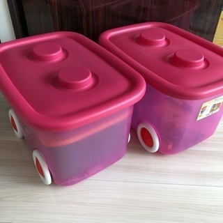 トイザらス  おもちゃ箱 プラスチック  車輪付 ピンク  2個セット