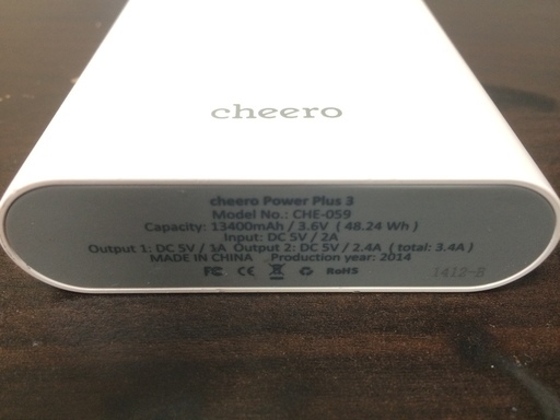 Cheero Power Plus 3 mah 大容量 モバイルバッテリー Iphone Android対応 Tei 日ノ出町の電話 ｆａｘ スマートフォン の中古あげます 譲ります ジモティーで不用品の処分