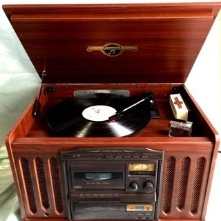 アンティーク コロンビアのレコード、ラジオ、カセット一体型プレーヤー