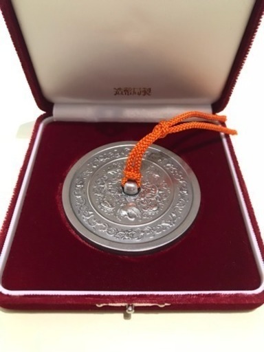レア❗️珍品❗️古鏡文鎮 鴛鴦(おしどり)文様 純銀  SILVER1000 ケース付 造幣局製 約177g(紐を含む)