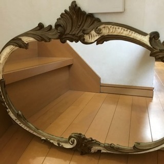 イタリア製 壁掛け楕円ミラー 鏡 ロココスタイル アンティーク調