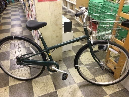[5704]良品計画（無印良品）　シティサイクル　26インチ　シングル　オートライト　大型ステンレスカゴ　グリーン