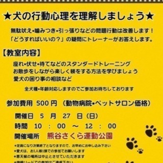 犬のしつけ教室 熊谷市内にて開催 参加費500円