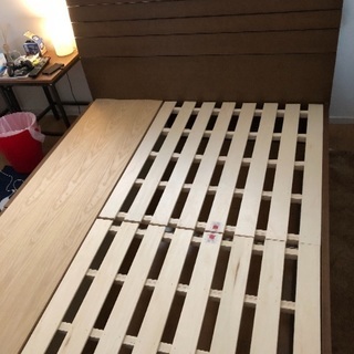 天然木 ダブルベッドフレーム 収納付き 