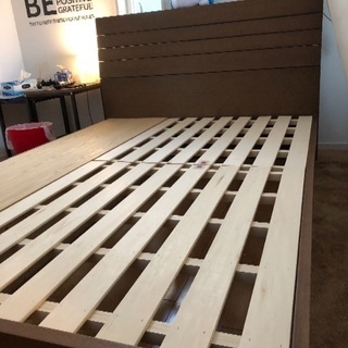 天然木 ダブルベッドフレーム 収納付き