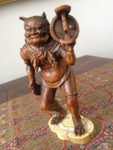 ☆ 送料無料 幻の一品 在銘 江戸 幕末 海外向け 根付師 耳岳 豪華 細密 鬼 1880～90年頃作 柘植彫 黄楊 ツゲ 木彫り 手彫り 置物