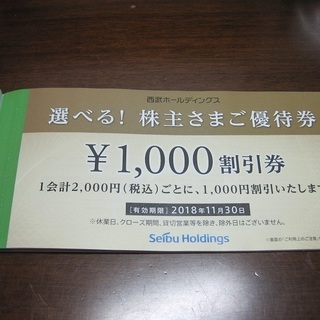 西武ホールディングス株主優待券　乗車券10枚　と　株主さまご優待券　有効期限　2018/11/30