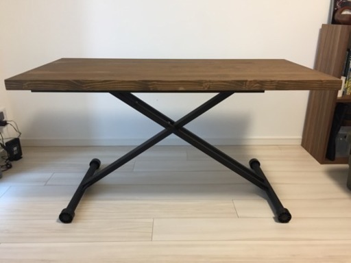 パイン無垢材 昇降式テーブル リフティングテーブル 高さ無段階調節 幅120×奥行き60