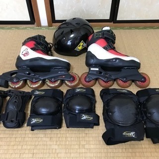 【中古】インラインスケート 女性用 24cm プロテクターフルセット
