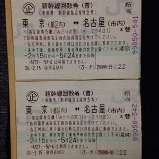 新幹線乗車券、指定席特急券 東京名古屋間 期限5月24日