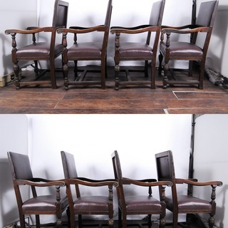 イギリス アンティーク エリザベス期 バルボスレッグ チェア 4脚セット オーク材　ダイニングチェア　アームチェア　洋館　アントレ