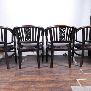 イギリス アンティーク チェア 椅子 チーク材　4脚セット 本革　アームチェア ダイニングチェア　アントレ