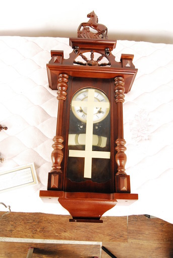 希少未使用　マホガニー ゼンマイ時計　壁時計　マホガニー無垢材　木製　振り子時計　アントレ