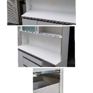 【美品】大型レンジボード 幅160cm ホワイト鏡面 レンジ台 食器棚