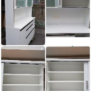 【美品】大型レンジボード 幅160cm ホワイト鏡面 レンジ台 食器棚