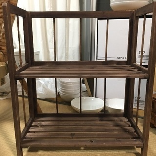 [販売完了(°▽°) ] I折りたたみ棚木製(置きっぱ、未使用)ウッドシェルフCEDAR2段