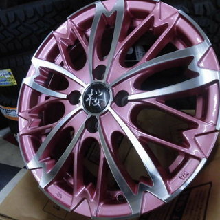 店内一掃SALE！数量限定！４本価格！未使用 和道 桜シリーズ★ ピンクメタリックポリッシュ★15インチ 6J +48 PCD100-4H★フィット　等   