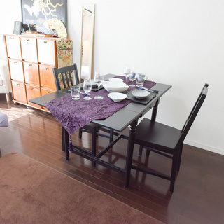 商談中：ダイニングテーブル＆椅子2脚　天板幅調整可能　ブラック