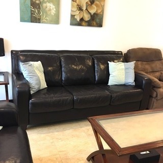 値下げ！本革ダークブラウン 3人掛けソファ