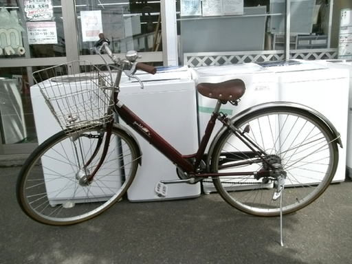 札幌市 整備済 シティーサイクル ママチャリ 自転車 27インチ 6段変速 オートライト ワイン色