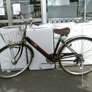 札幌市 整備済 シティーサイクル ママチャリ 自転車 27インチ 6段変速 オートライト ワイン色