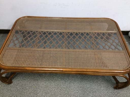 籐製　天板ガラス　座卓　テーブル　USED　調布市