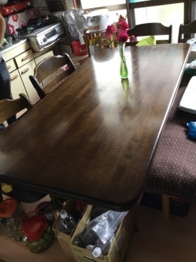 大きめサイズ食卓テーブル4脚椅子セット
