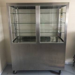 インダストリアル ステンレス ドクターキャビネット 医療棚 飾り棚　食器棚 ケビント キャスター付 什器 W122cm