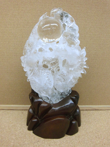 ▶水晶龍 水晶の置物 木製台座付き ドラゴン 工芸品 本体高さ28cm ペイペイ対応 札幌市西区西野